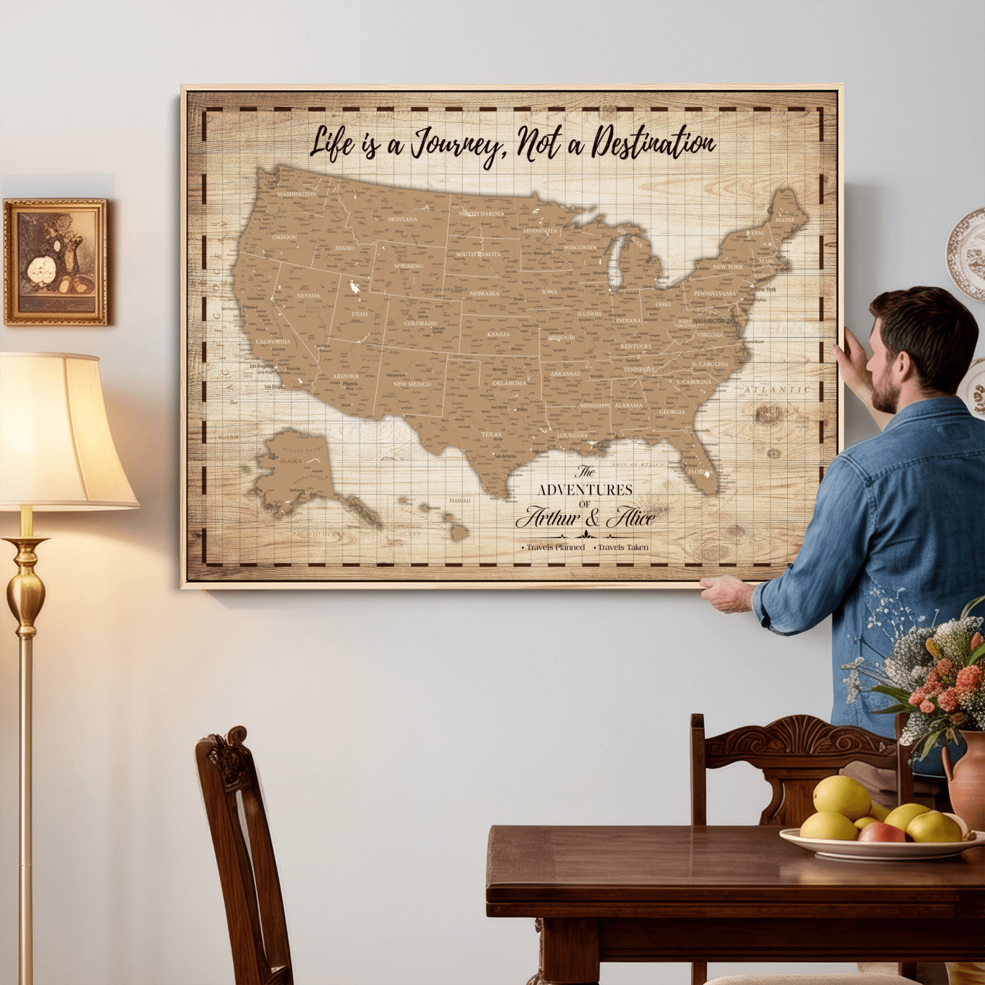 19102499-MGV-CV-36X24 - Personalized USA Push Pin Travel Map, Custom United States Map, Push Pin Map, USA Bucket List Map, Anniversary Gift, Couple Travel Map Wall Art