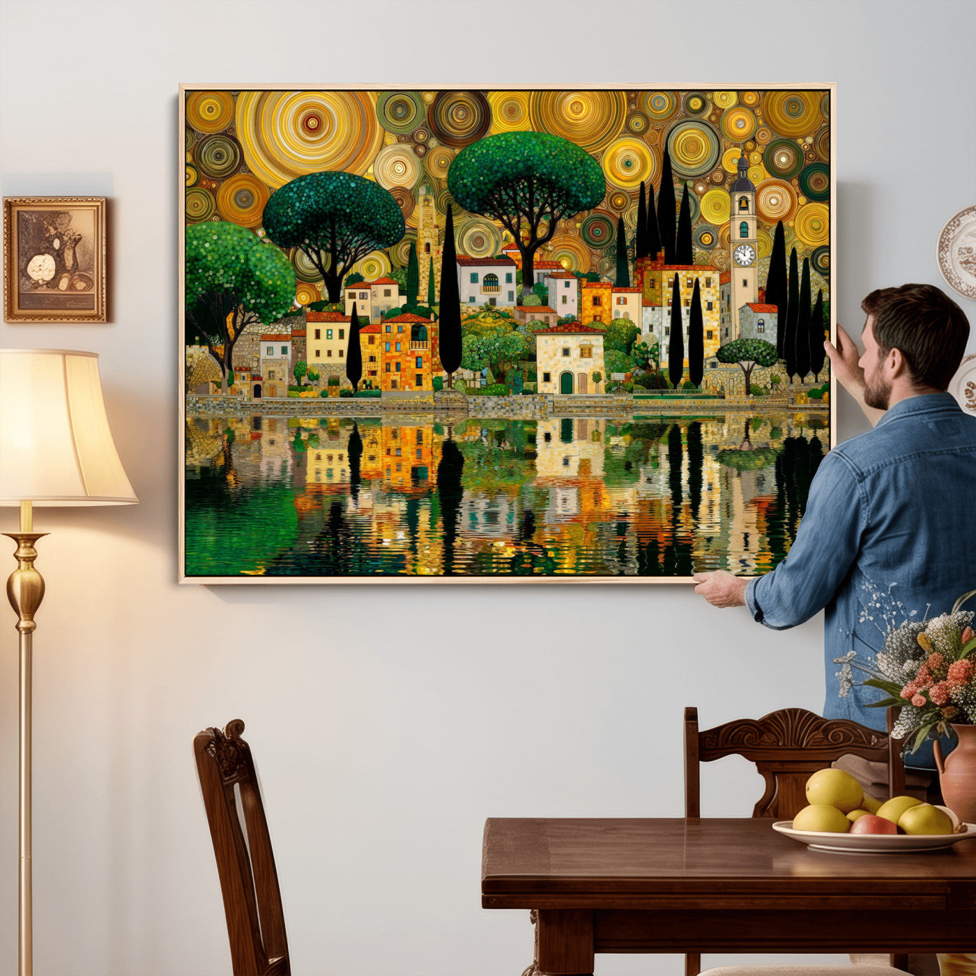 93010897-MGV-CV-36X24 - Gustav Klimt Golden Cityscape Wall Art Canvas Print,