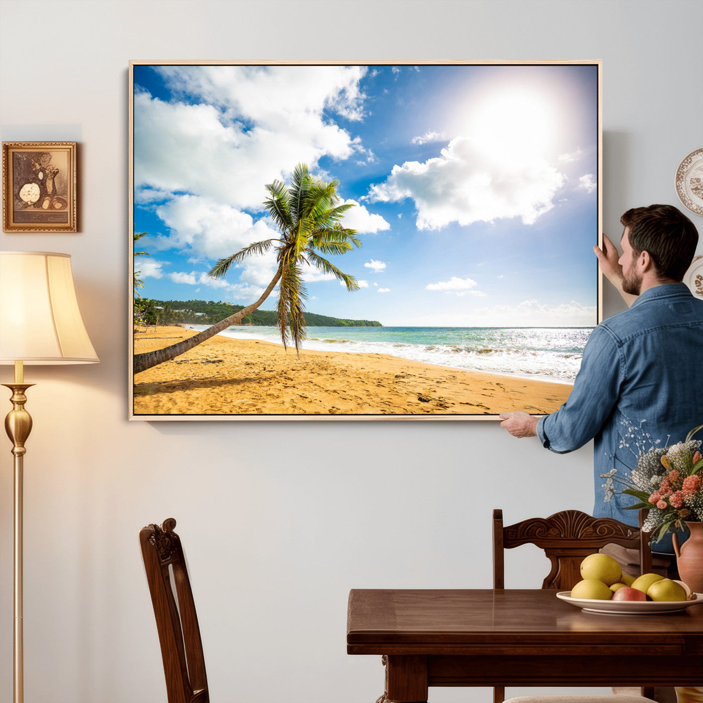 79108949-MGV-CV-36X24 - Tropical Beach Canvas Wall Art, Palm Tree Ocean Photo Print, Coastal Living Room Decor, Turquoise Sea Beach House Art, Summer Wall Art