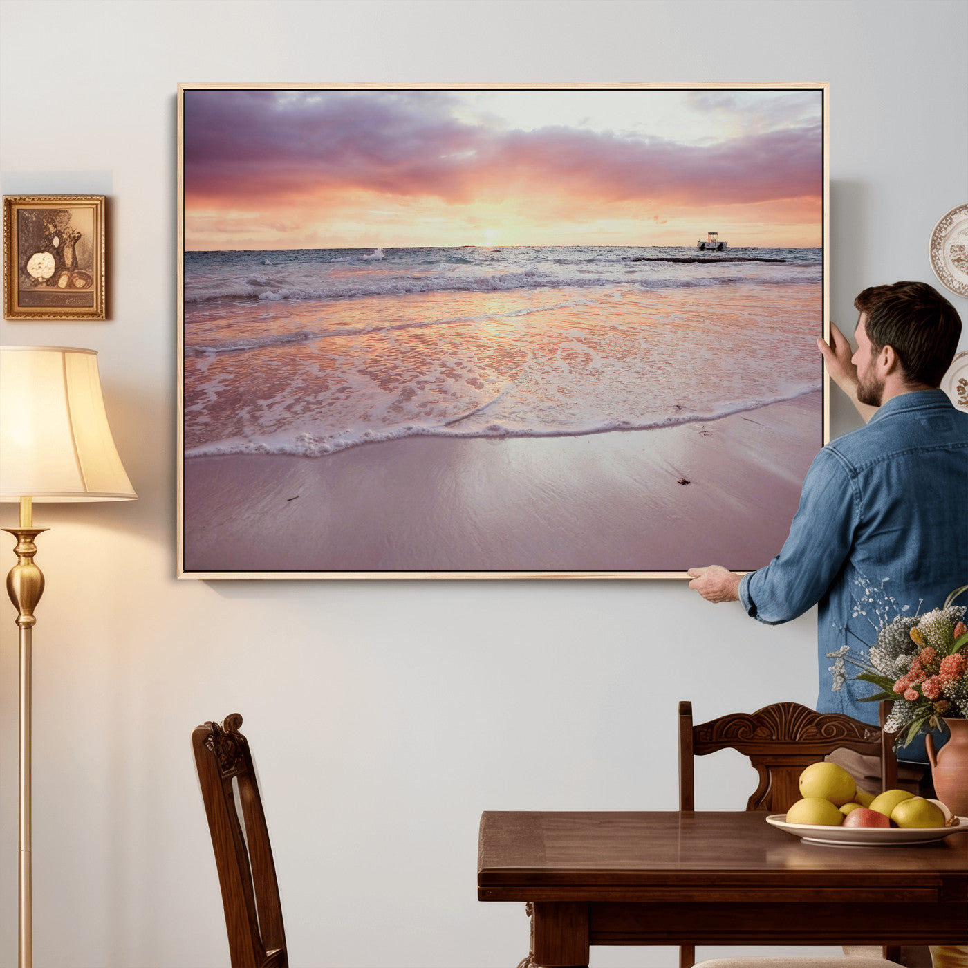 44765395-MGV-CV-36X24 - Beach Sunset Canvas Wall Art Print - Ocean Waves Landscape, Coastal Photography, Seascape Wall Decor, Ready to Hang