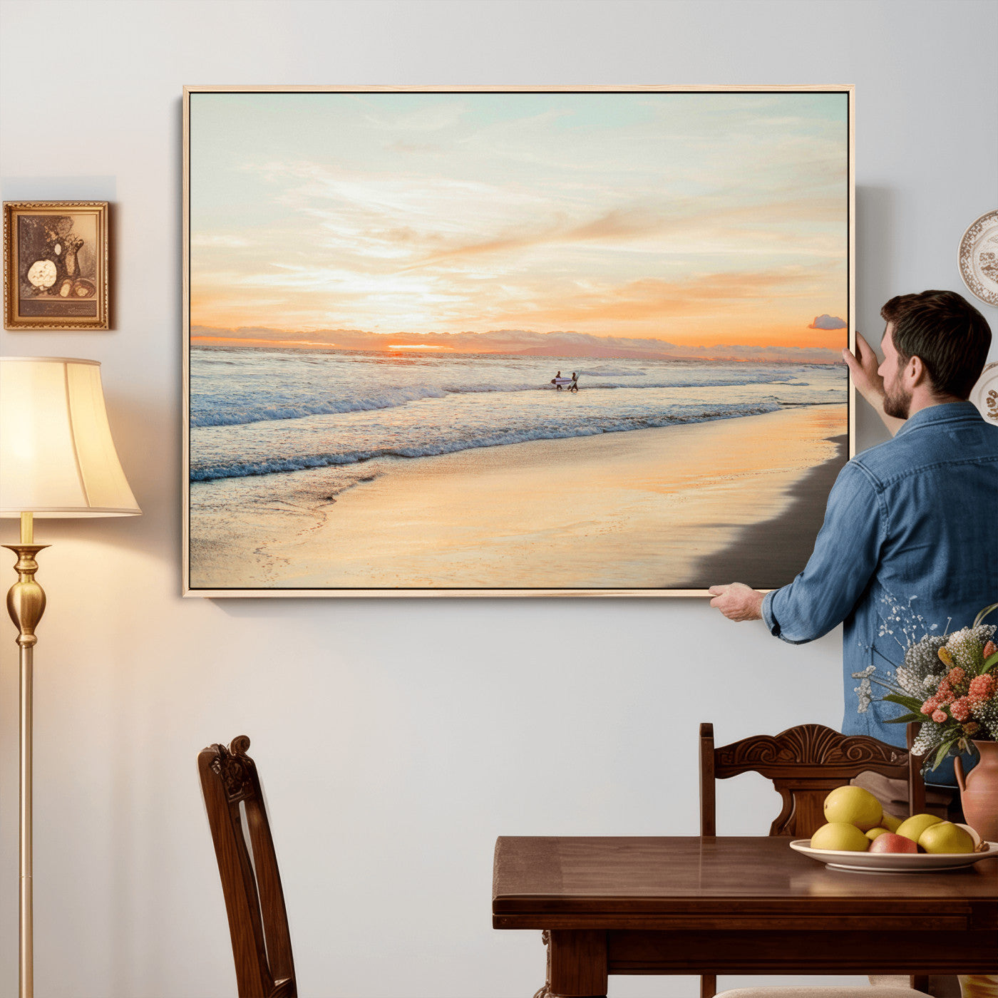 38131619-MGV-CV-36X24 - Beach Sunset Canvas Wall Art Print | Ocean Waves Landscape, Coastal Photography, Seascape Wall Decor, Ready to Hang
