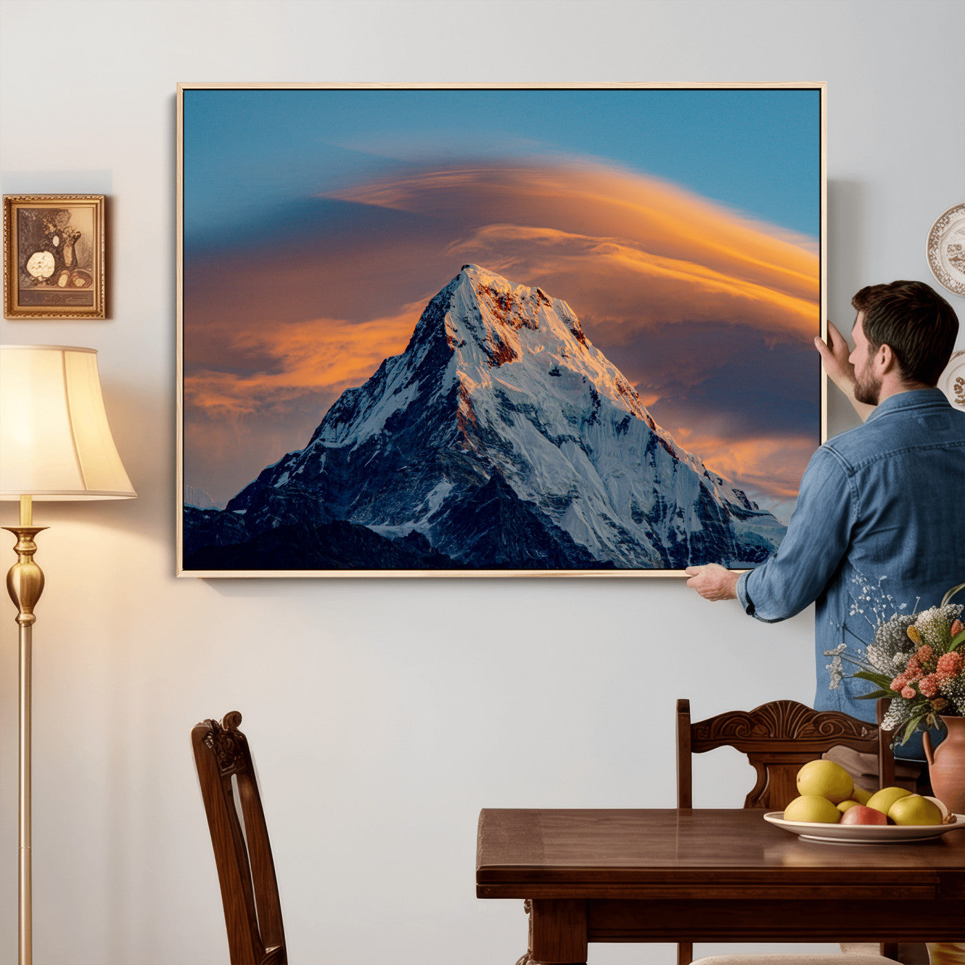 73810927-MGV-CV-36X24 - Snow Mountain Canvas Wall Art Print, Alpine Peak Landscape, Winter Nature Photography, Large Mountain Decor, Ready to Hang