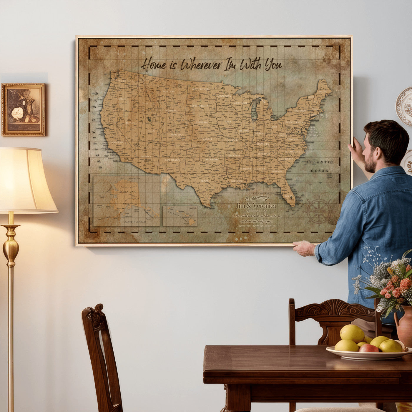 87620242-MGV-CV-36X24 - Personalized USA Push Pin Travel Map Wall Art Canvas Print | Custom United States Map | Push Pin Map - USA Bucket List Map