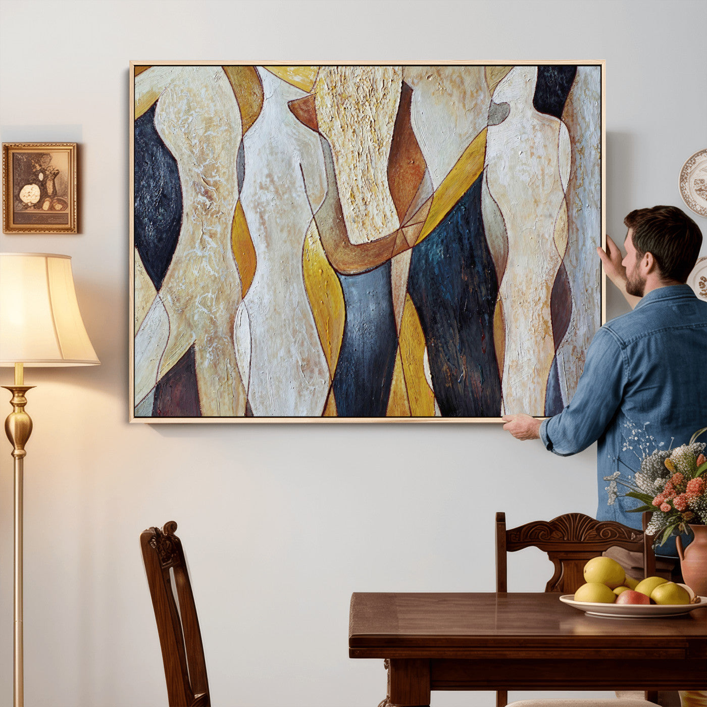 96079939-MGV-CV-36X24 - Mid Century Modern Figurative Canvas Wall Art Abstract Cubist Painting Print