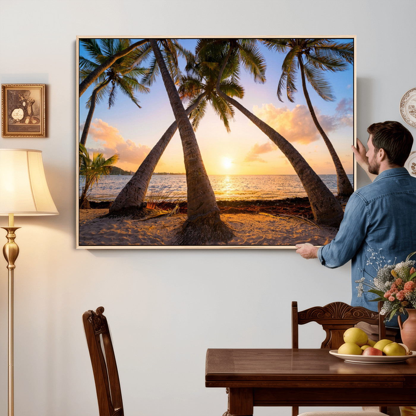 75123213-MGV-CV-36X24 - Tropical Island Coconut Palm Trees Sunset Wall Art Canvas Print - Turquoise Beach Print for Nautical Home Decor