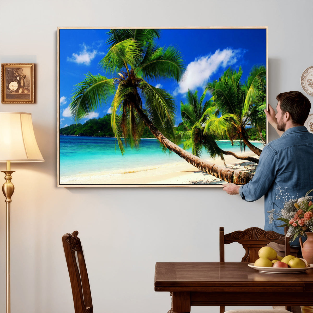 67049818-MGV-CV-36X24 - Tropical Island Coconut Palm Trees Wall Art Canvas Print - Turquoise Beach Print for Lake Home Decor