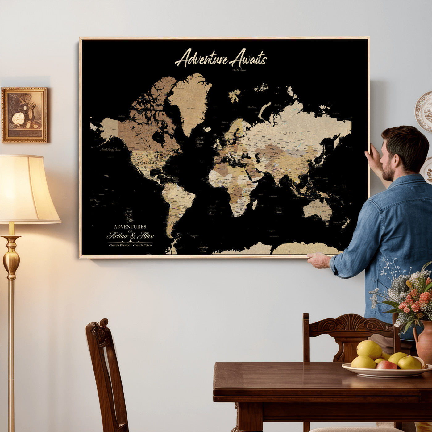 88415067-MGV-CV-36X24 - Custom Push Pin World Map Canvas Print – Personalized Travel Map Wall Art