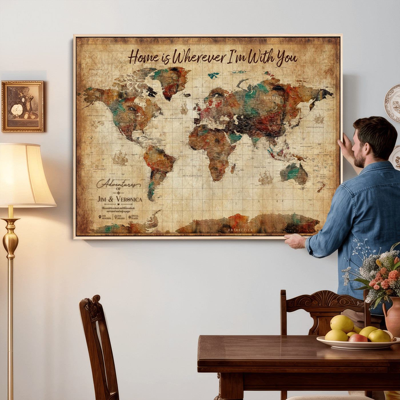 48389322-MGV-CV-36X24 - Custom Push Pin World Map Canvas Print – Personalized Travel Map Wall Art
