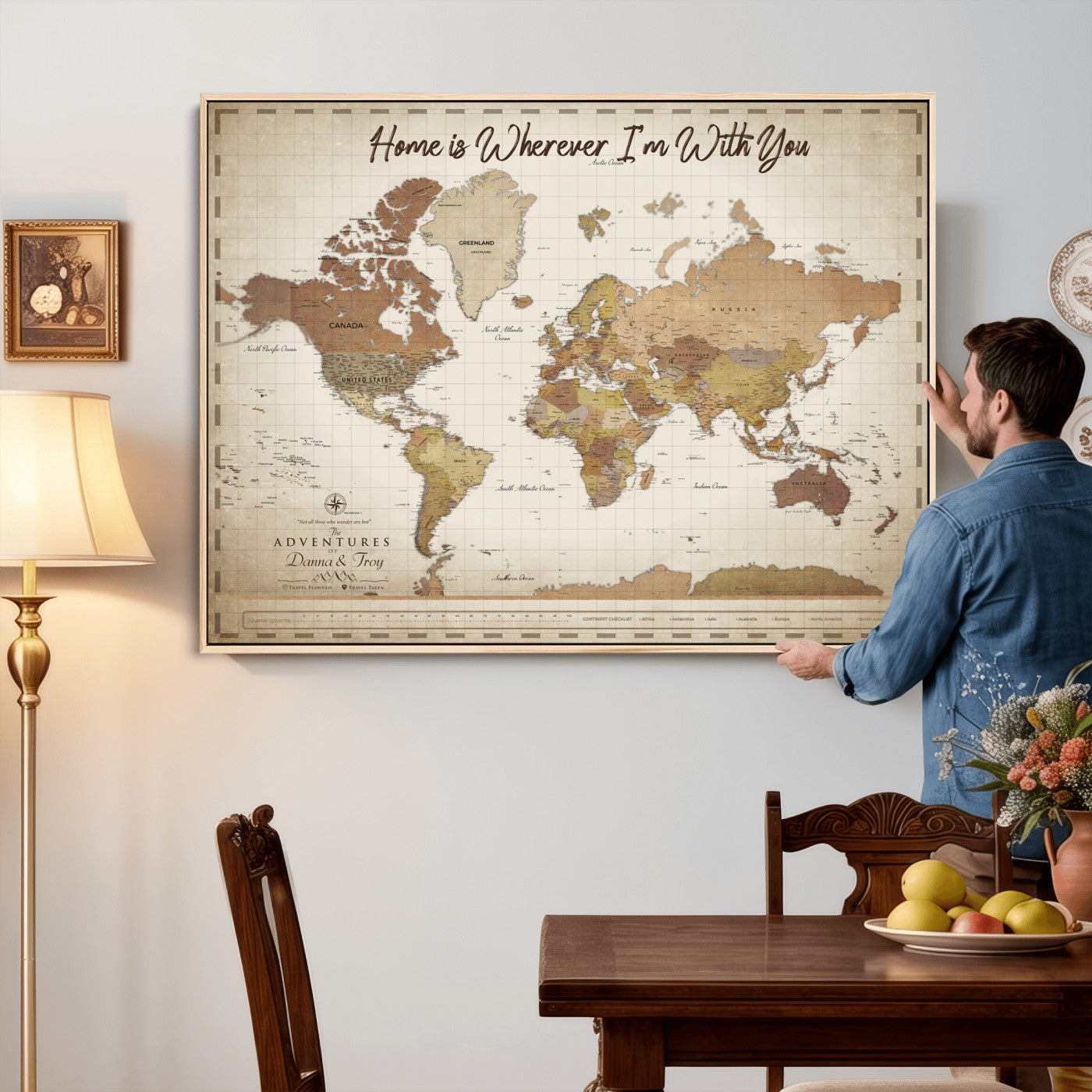 33352020-MGV-CV-36X24 - Custom Push Pin World Map Canvas Print – Personalized Travel Map Wall Art