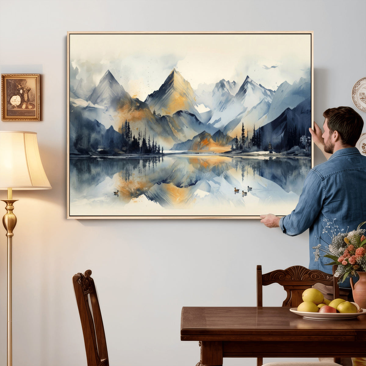 10196184T-MGV-CV-36X24 - Abstract Lake Mountain Wall Art Canvas Print