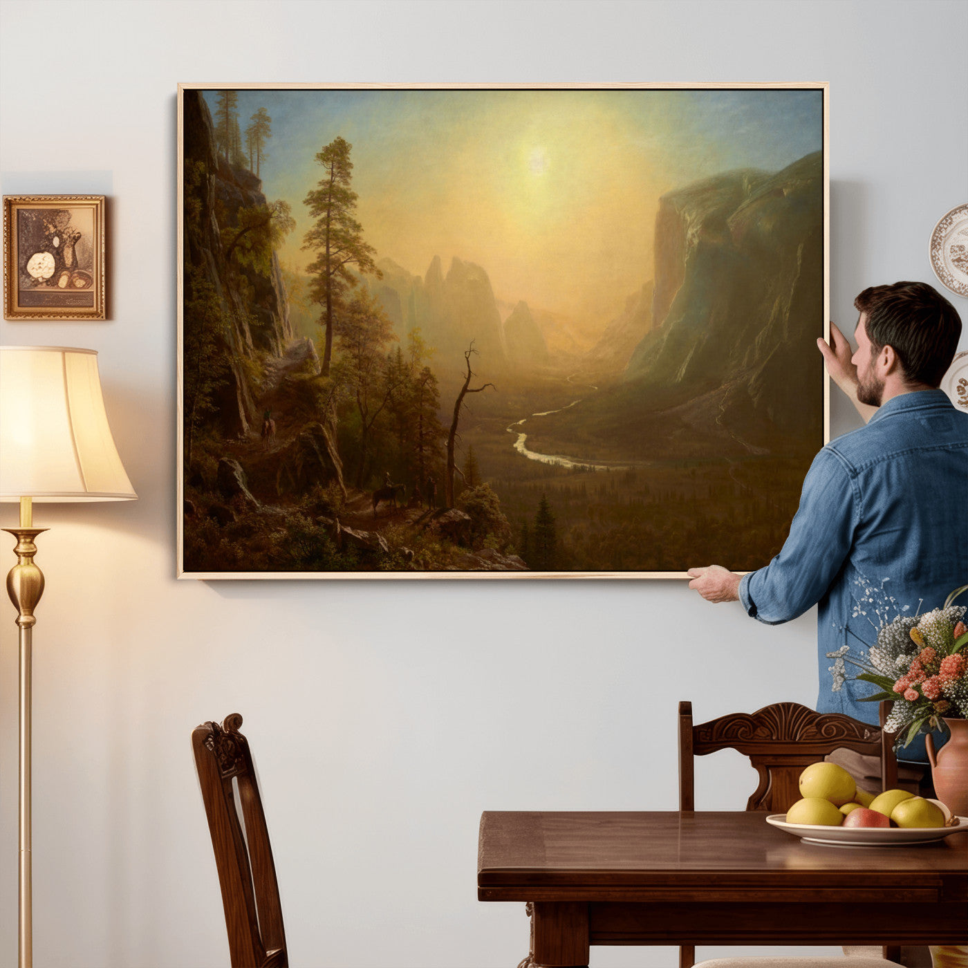 32350988-MGV-CV-36X24 - Albert Bierstadt Among the Sierra Nevada California Yosemite Wall Art Canvas Print, Classic Fine Art Painting Print
