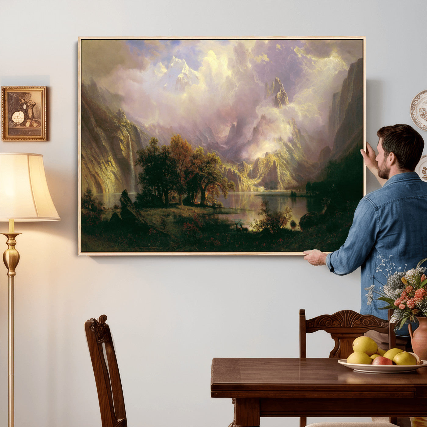 49189463-MGV-CV-36X24 - Albert Bierstadt Rocky Mountain Landscape Wall Art Canvas Print, Classic Fine Art Painting Print