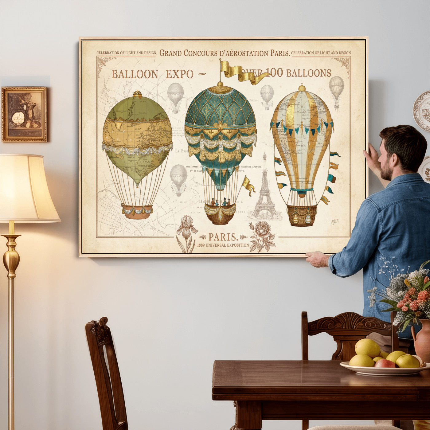 31530449-MGV-CV-36X24 - Kimberly Allen Paris Balloon Expo Wall Art Canvas Print, Vintage 1889 French Hot Air Balloon Poster