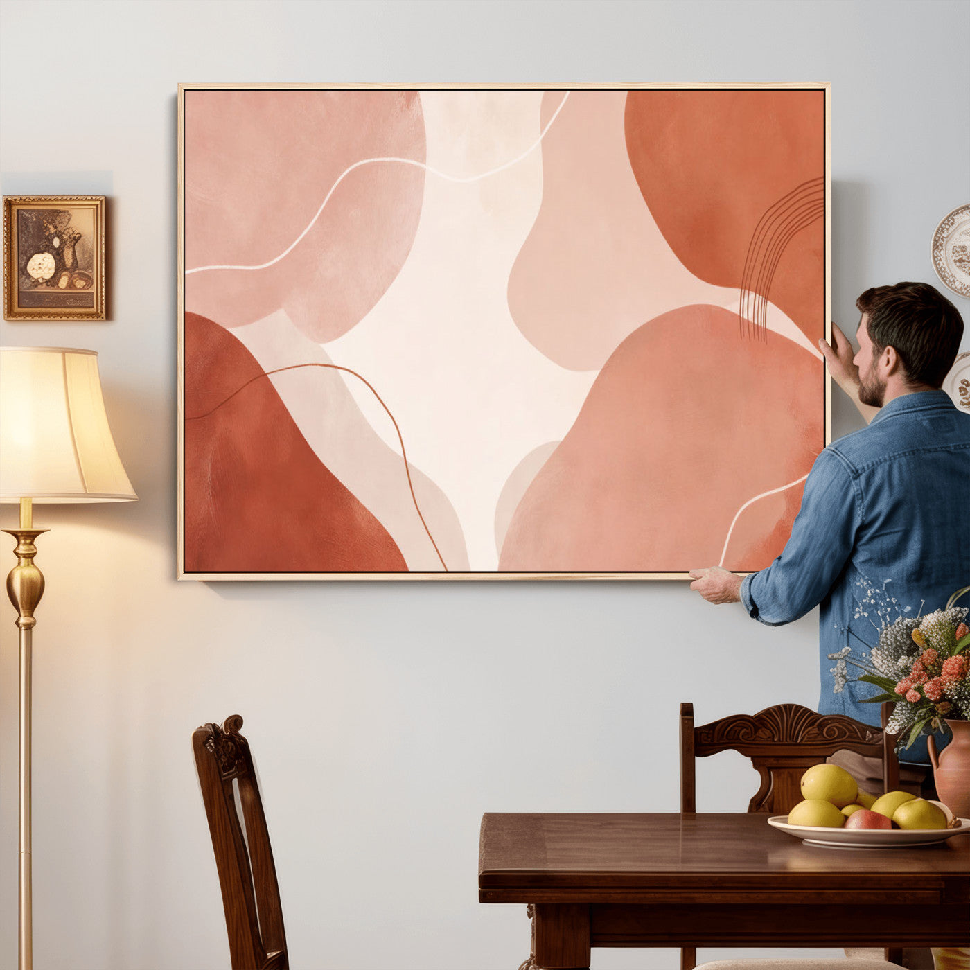 17685421-MGV-CV-36X24 - Abstract Boho Terracotta Wall Art Canvas Print, Mid Century Minimalist Painting Print