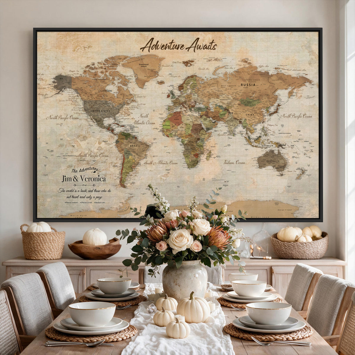 51298056-MGV-CV-36X24 - Custom Push Pin World Map Canvas | Personalized Travel Tracker | Wedding Anniversary Gift for Couples | Adventure Map Wall Art with Pins