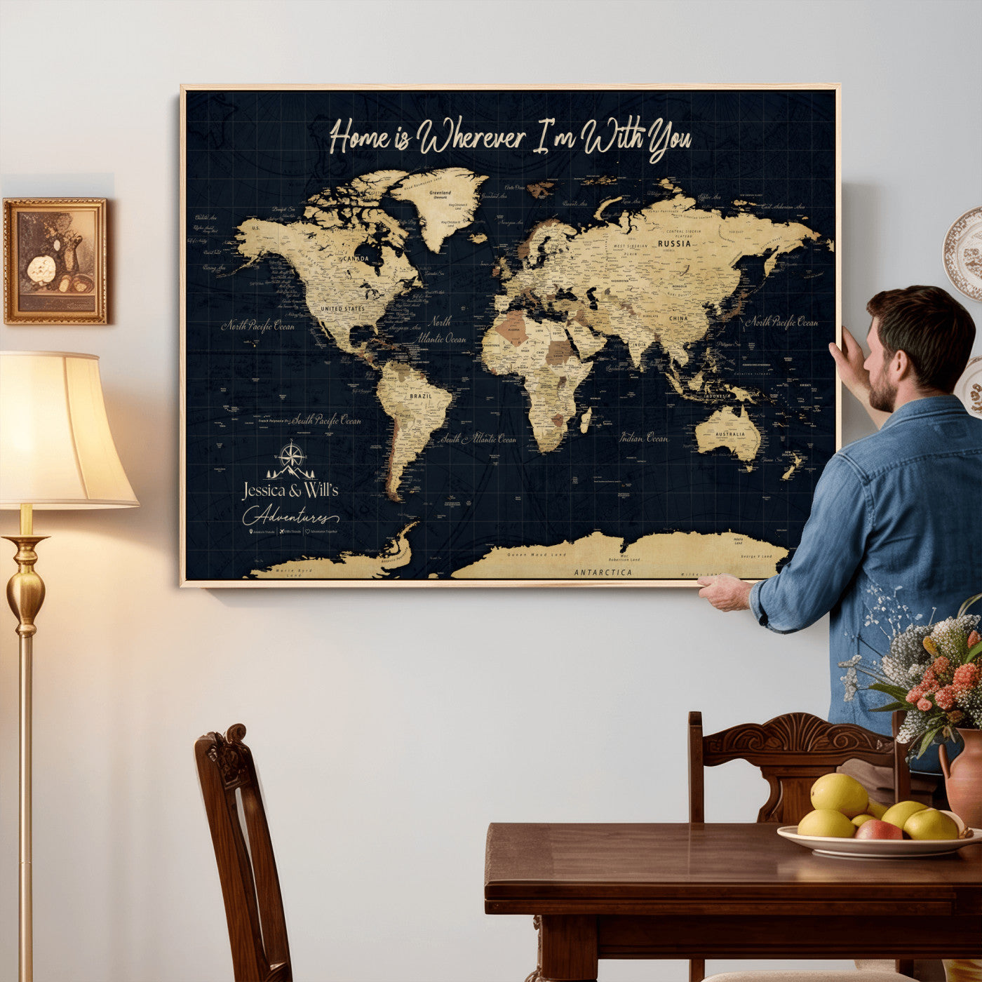 19542599-MGV-CV-36X24 - Custom Push Pin World Map Canvas | Personalized Travel Tracker | Wedding Anniversary Gift for Couples | Adventure Map Wall Art with Pins