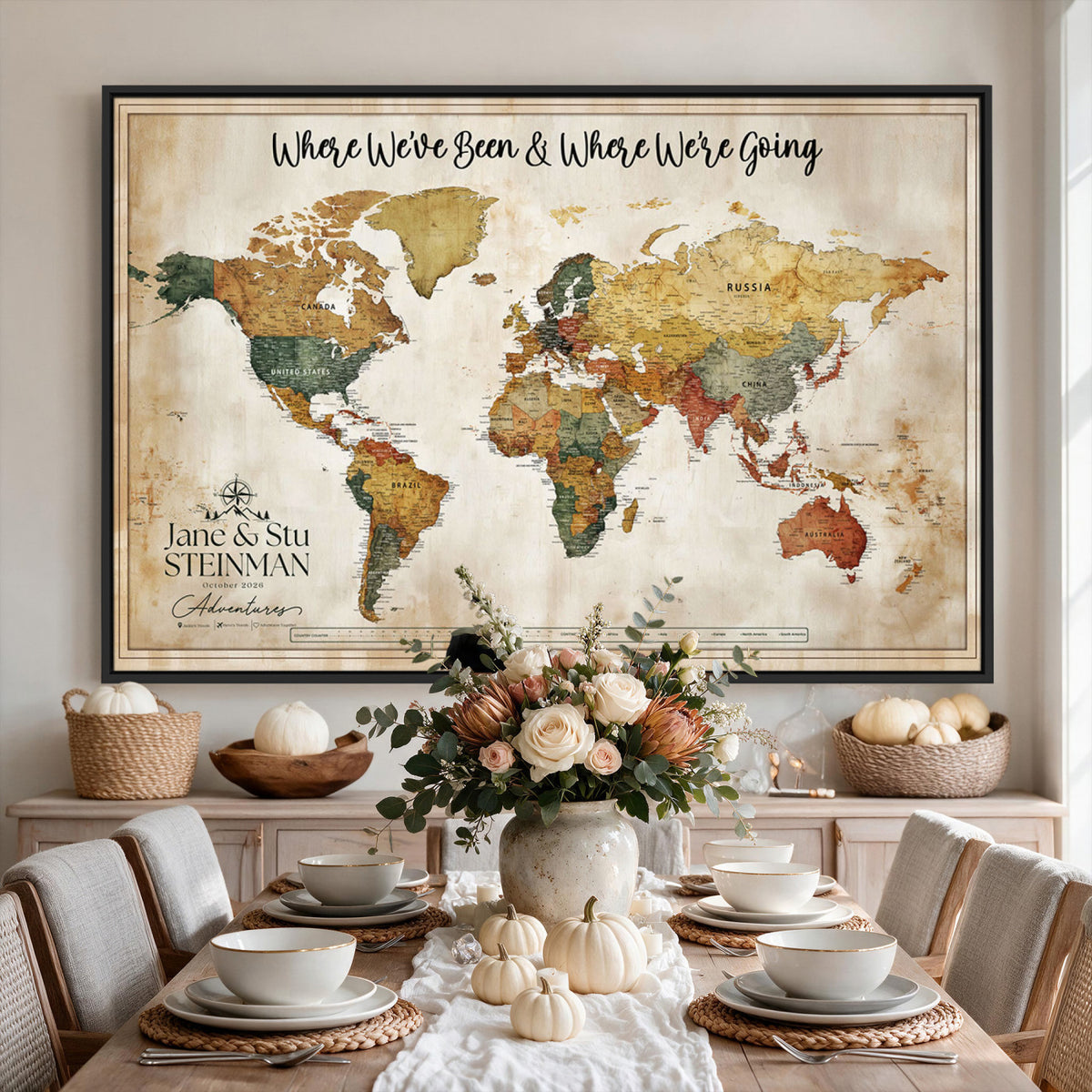 19542567-MGV-CV-36X24 - Custom Push Pin World Map Canvas | Personalized Travel Tracker - NEWMAP-167