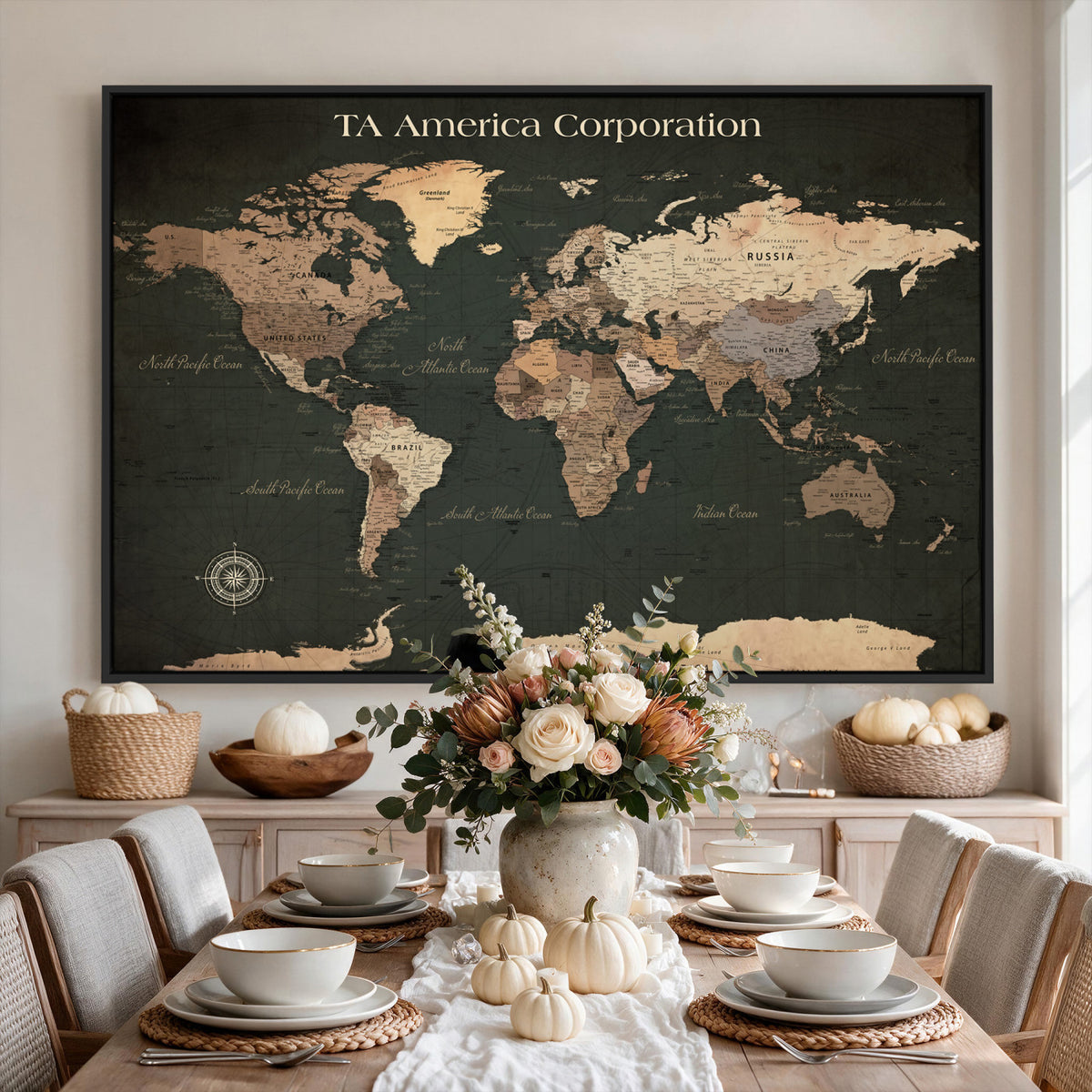 55857205-MGV-CV-36X24 - Extra Large Framed Personalize Push Pin World Map Wall Art Canvas Print for Travel Tracking