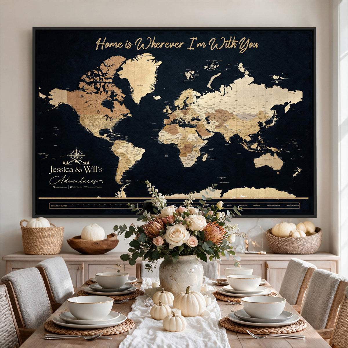 43430657-MGV-CV-36X24 - Extra Large Framed Personalize Push Pin World Map Wall Art Canvas Print for Travel Tracking