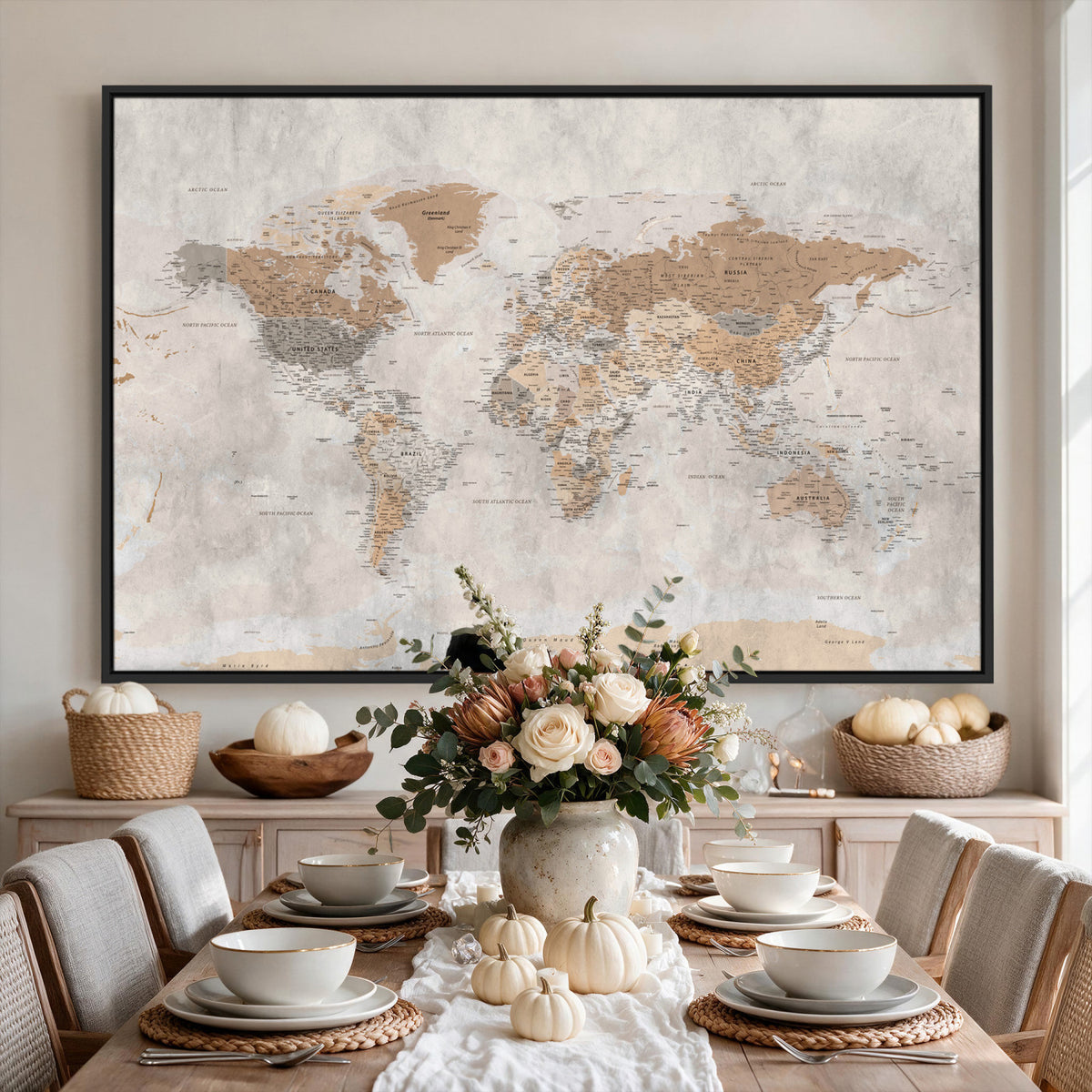 18074626DD-MGV-CV-36X24 - Extra Large Framed Personalize Push Pin World Map Wall Art Canvas Print for Travel Tracking NEWMAP - 009