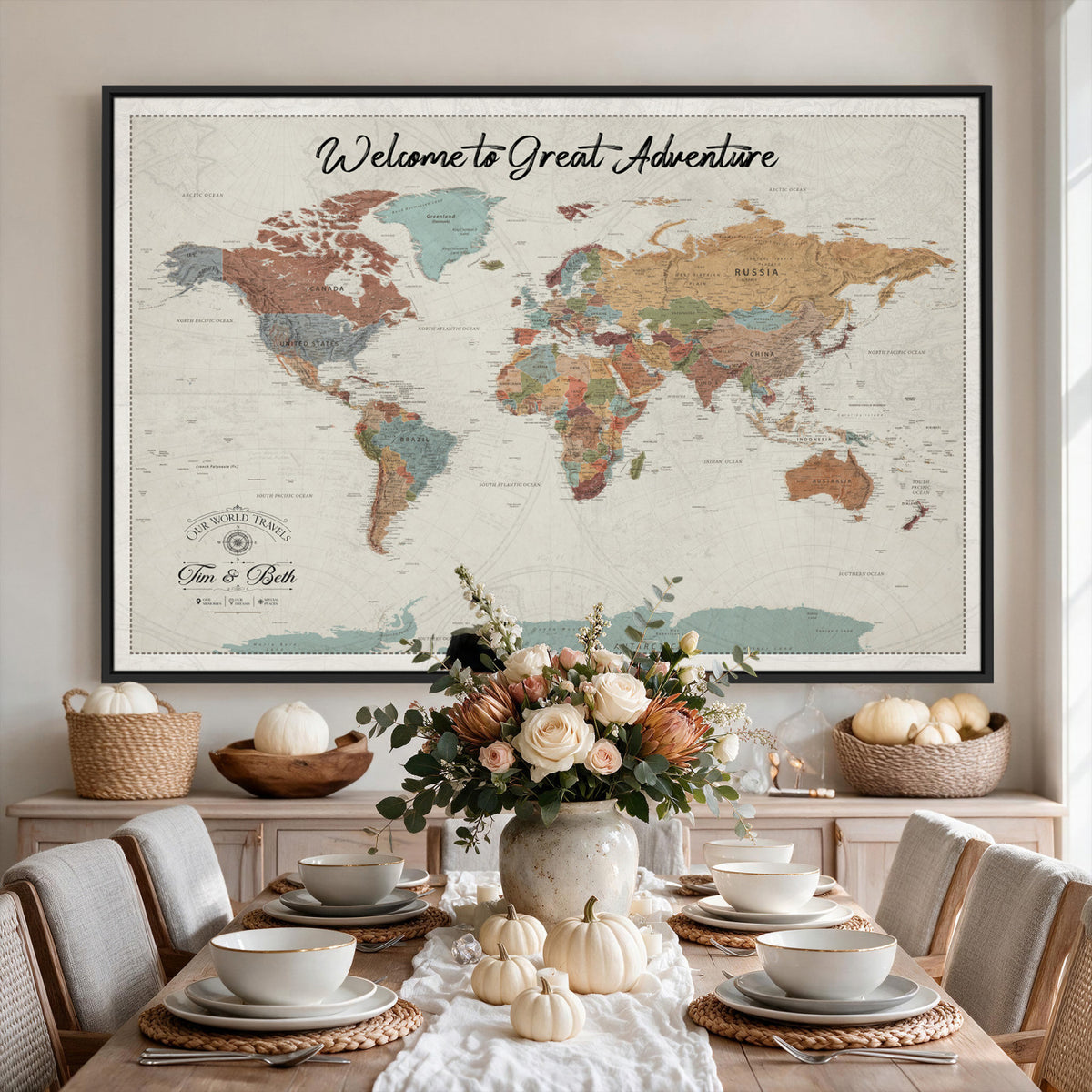NEWMAP-19-MGV-CV-36X24 - World Map Wall Art Canvas Print, Modern Decorative Framed Map Artwork Prints for Living Room, Office, Bedroom Wall Decor