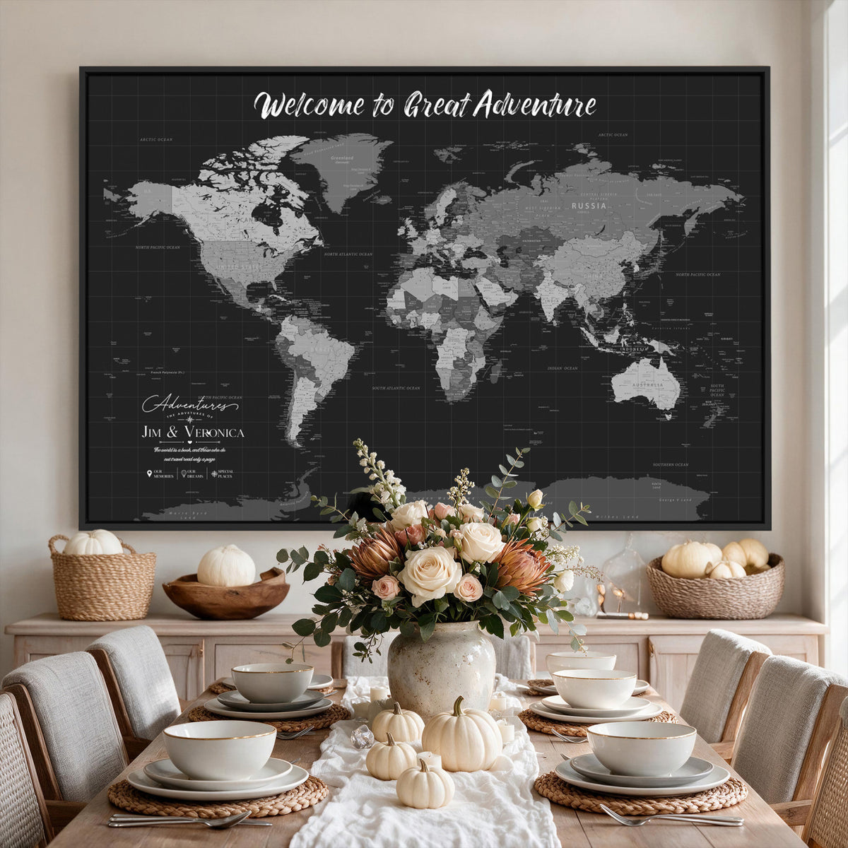 NEWMAP-21-MGV-CV-36X24 - World Map Wall Art Canvas Print, Modern Decorative Framed Map Artwork Prints for Living Room, Office, Bedroom Wall Decor