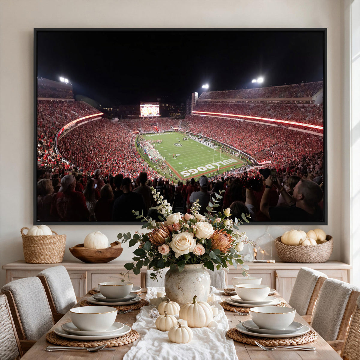 50587166-_Poster-30x20 - Sanford Stadium Georgia Bulldogs Canvas Print 3 Piece Framed Wall Art Extra Large Floating Frame Sports Poster Made in USA