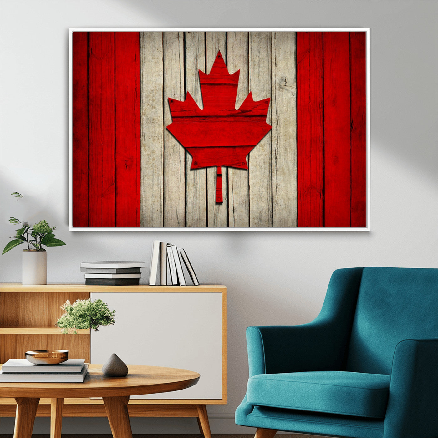 -Rustic Canada Flag Wall Art – Framed Canadian Flag Canvas Print, Vintage Wood Texture Home or Office Decor