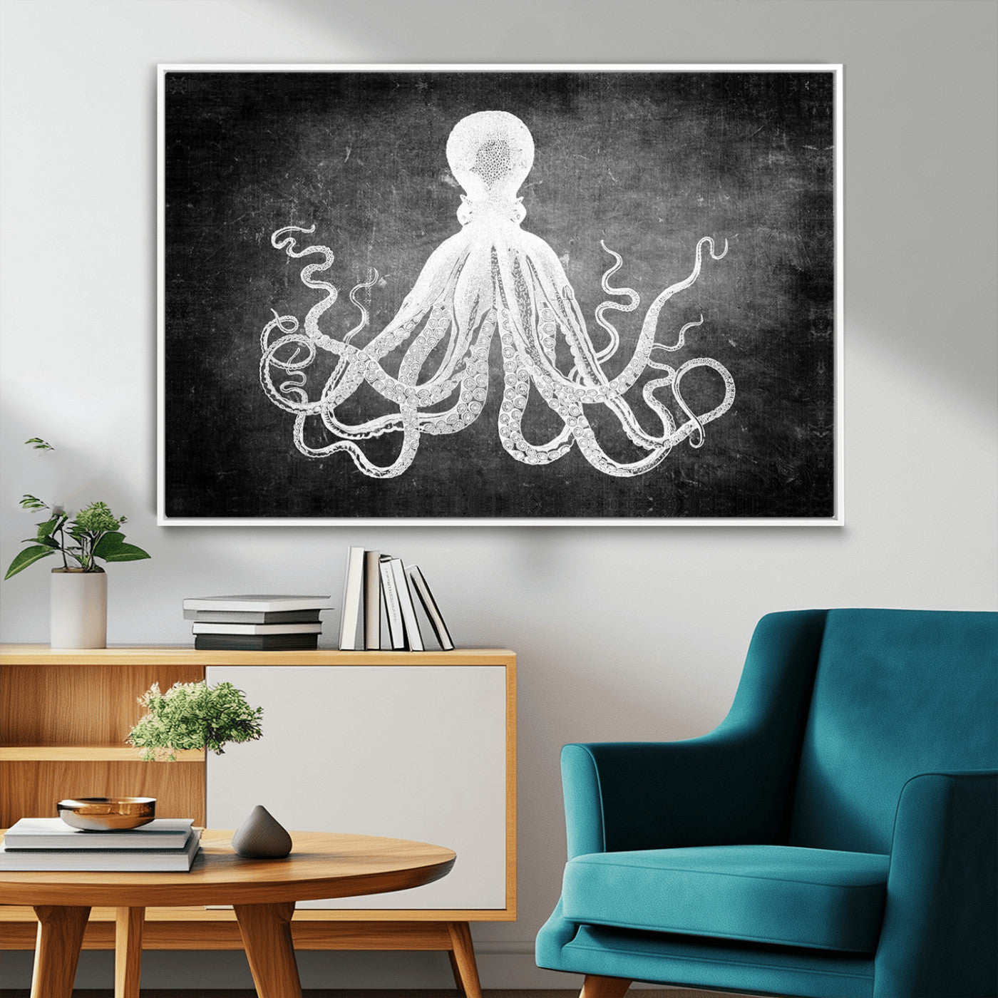 67312-MGV-FC-36X24_White-Black White Octopus Wall Art Canvas Print