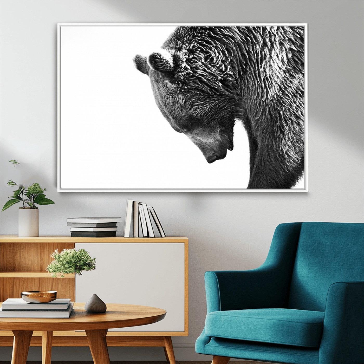 35398-MGV-FC-36X24_White-Black and White Grizzly 399 Bear Canvas Print Wall Art | Large Wildlife Canvas Print for Living