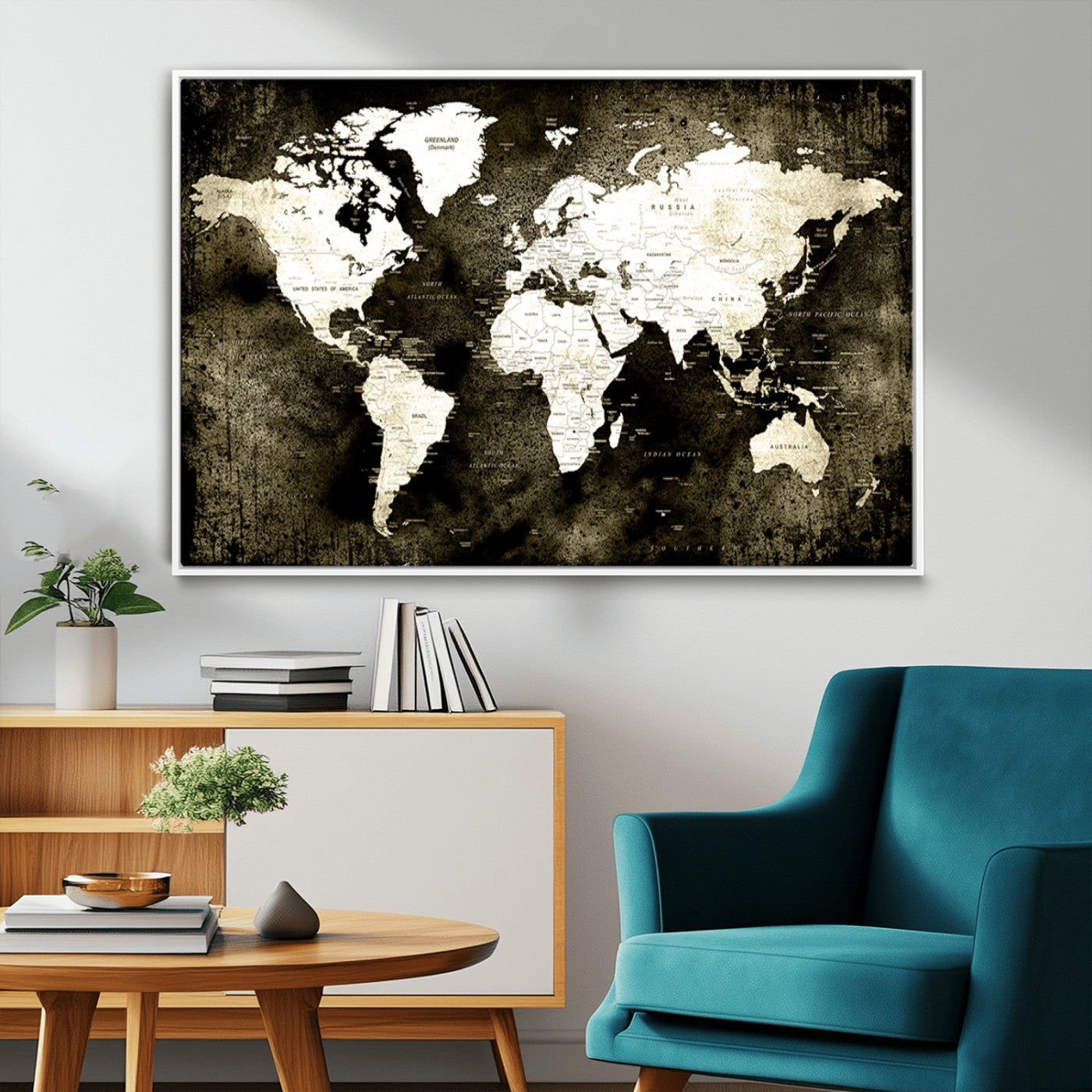 66737-MGV-CV-36X24-Vintage World Map Canvas Wall Art – Framed Push Pin Travel Map for Home and Office Decor, Rustic Wall Artwork for Travelers