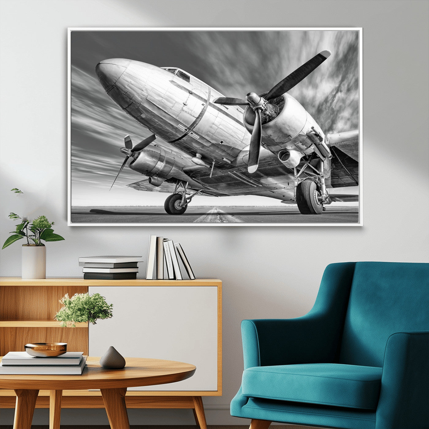 82744-MGV-FC-36X24_White-Vintage Airplane on Runway Canvas Print