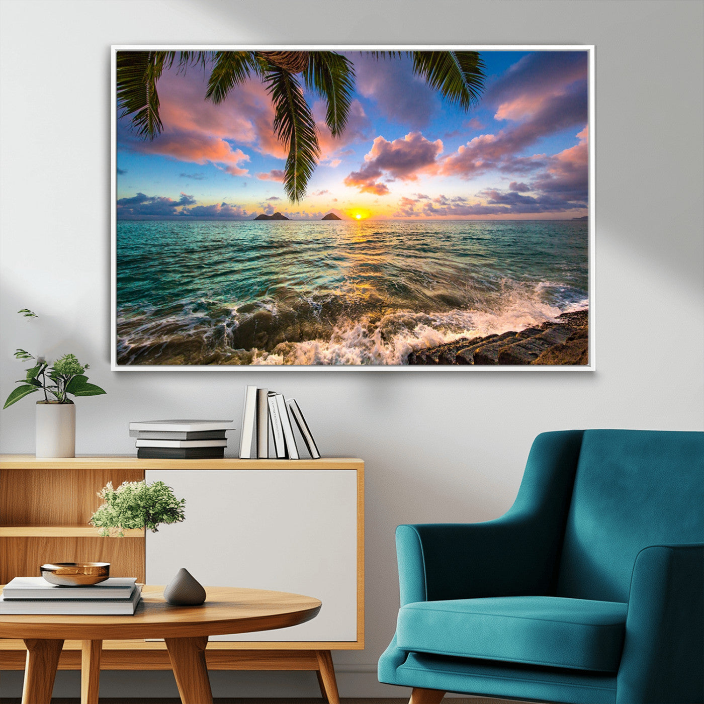 -Framed Tropical Sunset Art Canvas Print