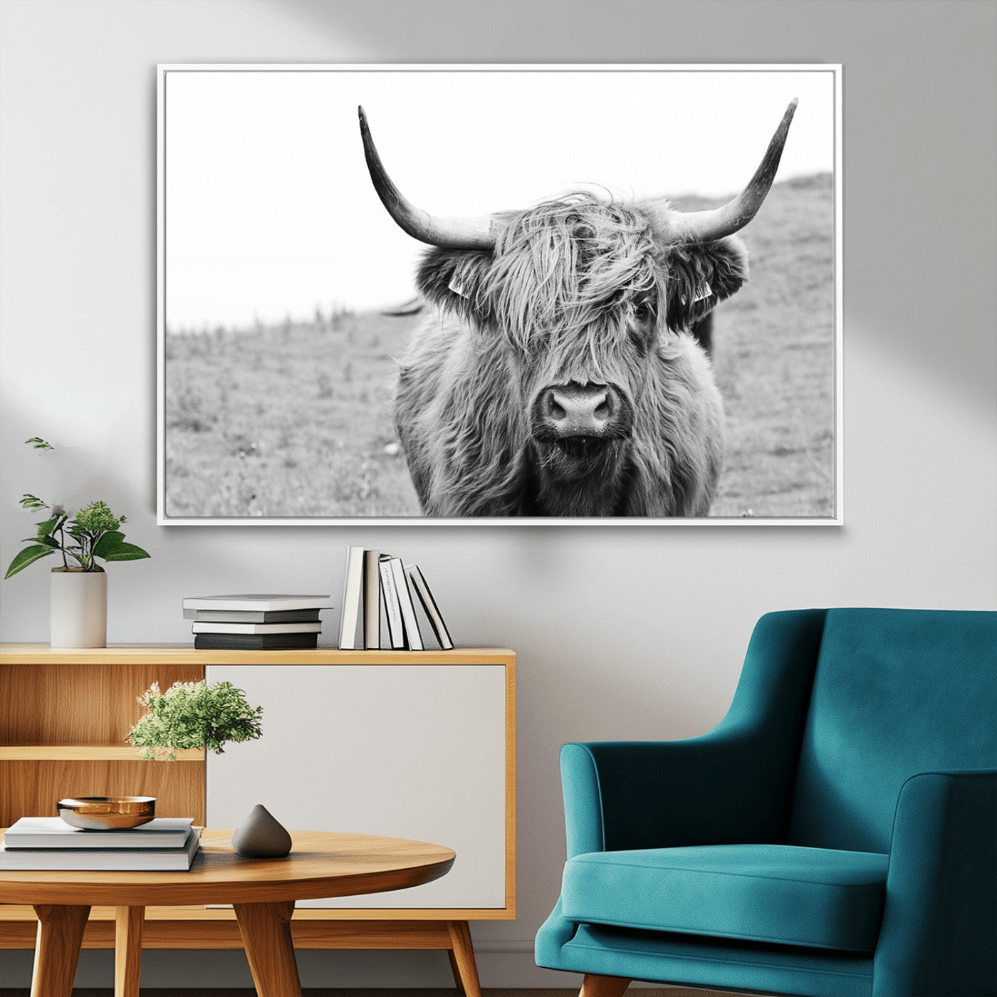 16248-MGV-FC-36X24_White-Newfoundland Cow Art Wall Art, Black White Cow Art Wall Art Canvas Print