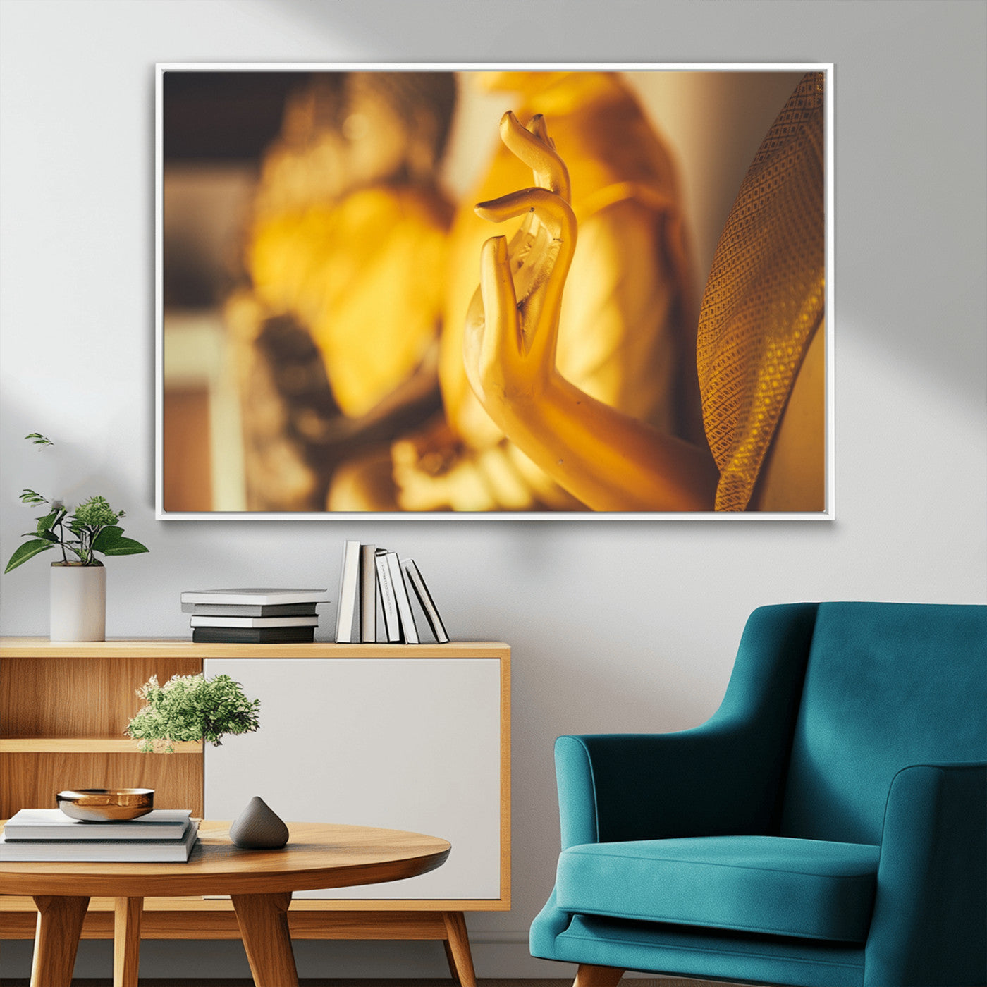 -Gold Buddha Statue Hands Wall Art Canvas Print