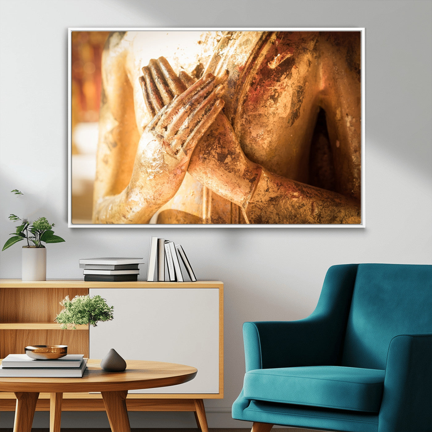 87005-MGV-FC-36X24_White-Buddha Statue Hands Wall Art Canvas Print