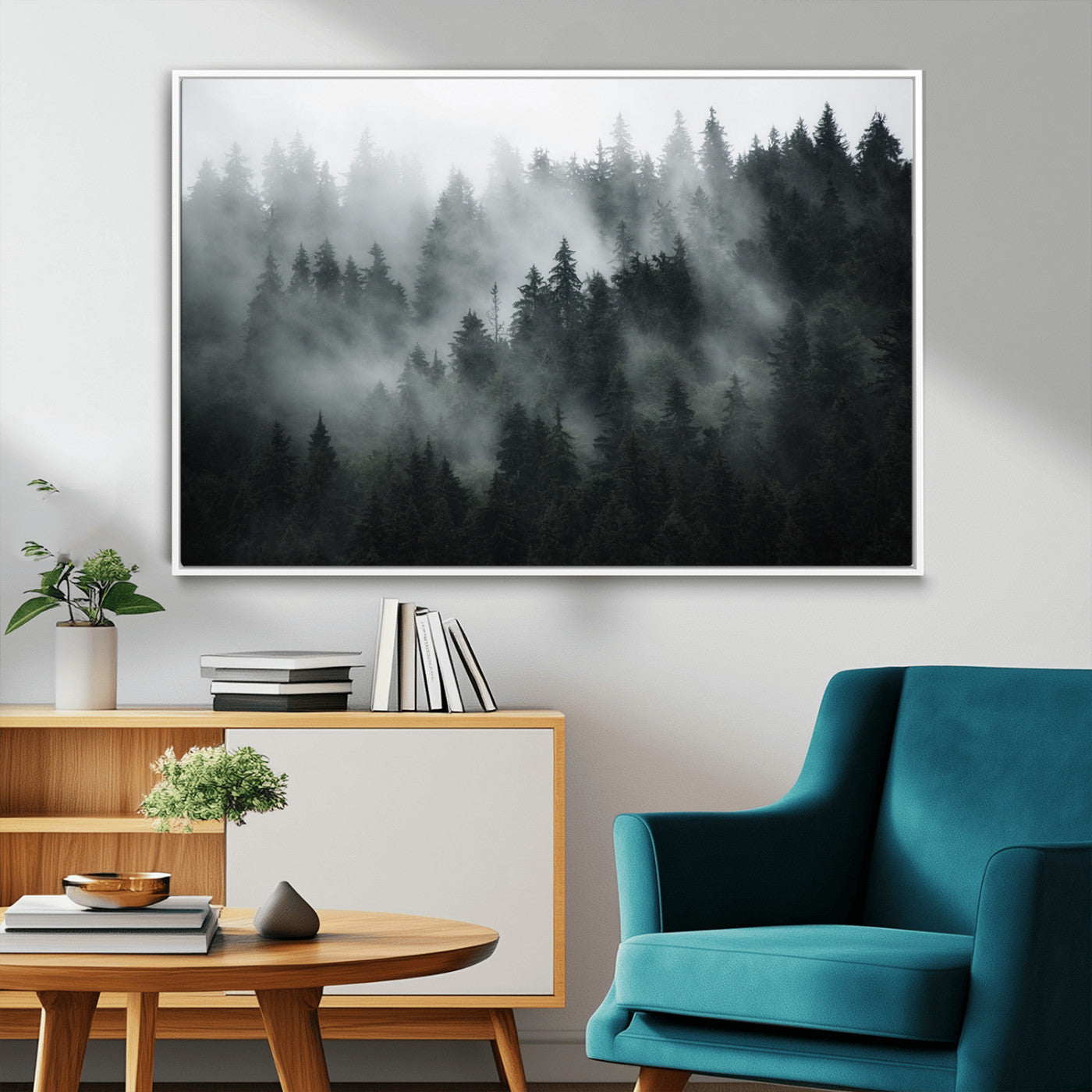 52359-MGV-CV-36X24-Foggy Forest Wall Art Canvas Print | 3 Panel Large Misty Landscape for Dining Room, Office, or