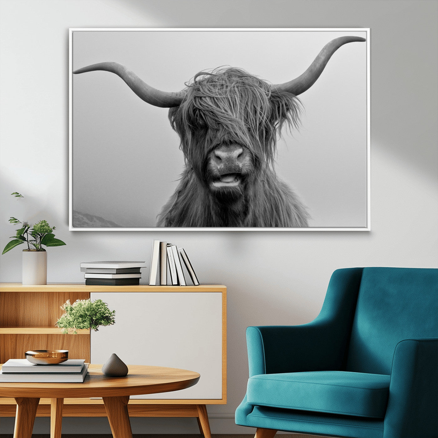 -Texas Cow Wall Art Canvas, Texas Longhorn Cattle Canvas Print