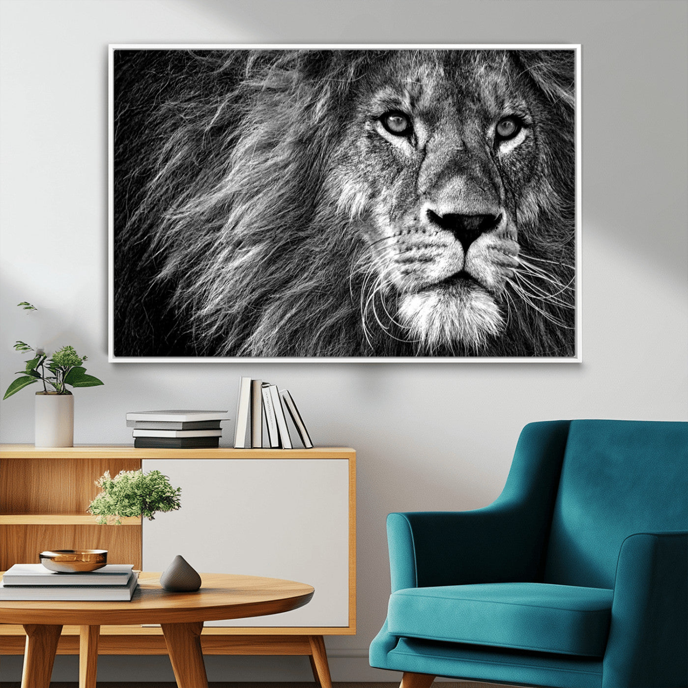 -Black and White Lion Canvas Wall Art Print – Wildlife Portrait Artwork for Home, Office, Living Room, Guest Room