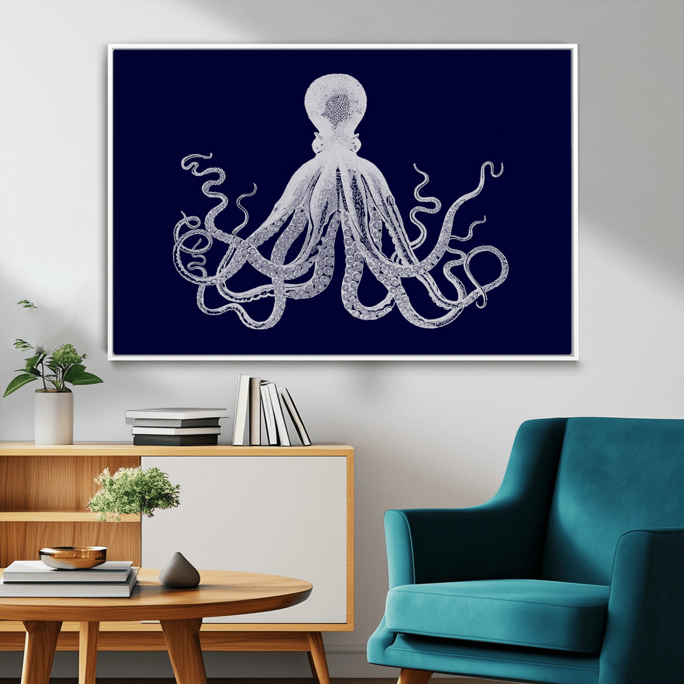 -Blue Octopus Wall Art Canvas Print