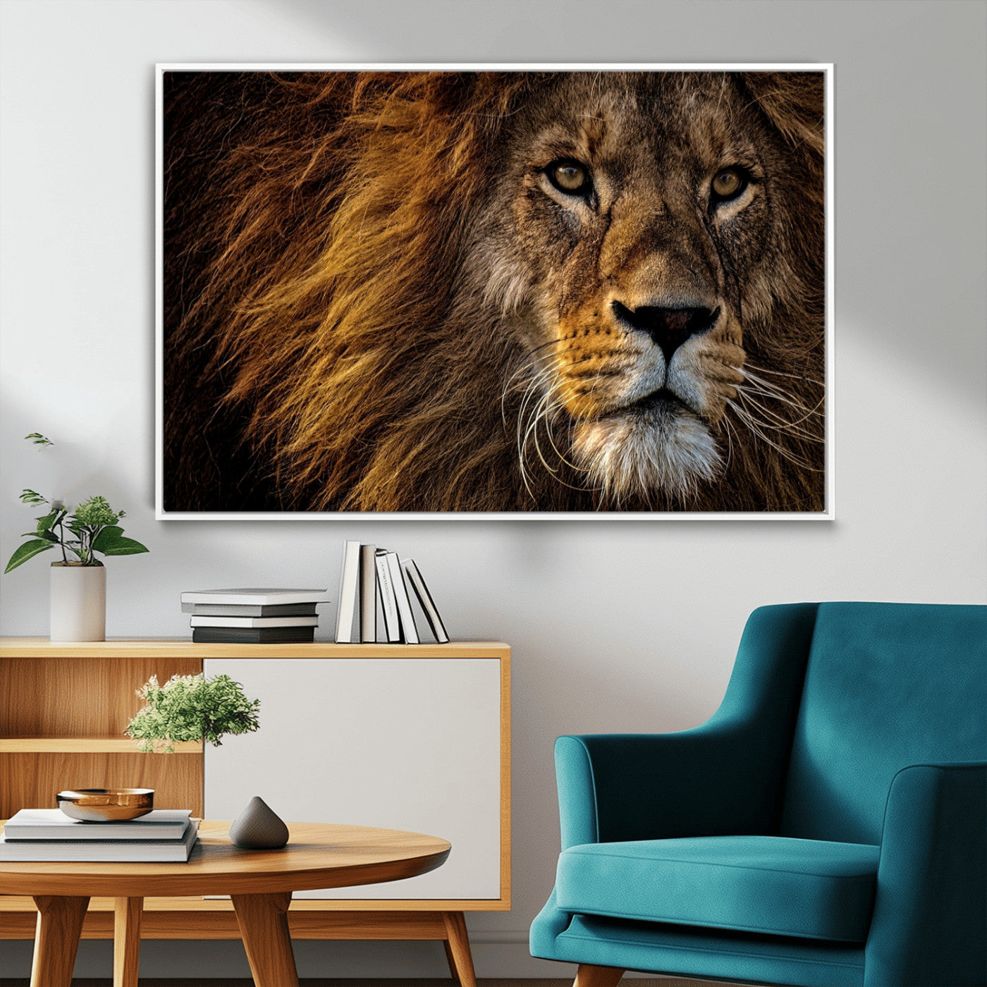 98665-MGV-FC-36X24_White-Mighty Lion Wall Art Canvas Print – Majestic Animal Portrait Artwork for Home, Office, Living Room, Guest Room