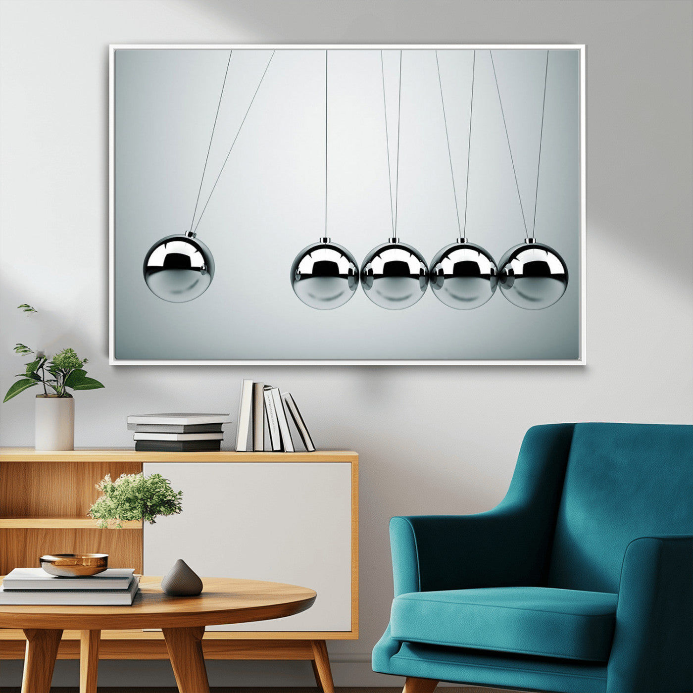 45465-MGV-FC-36X24_White-Newton's Cradle Wall Art Canvas Print, Framed Newton Cradle Wall Art
