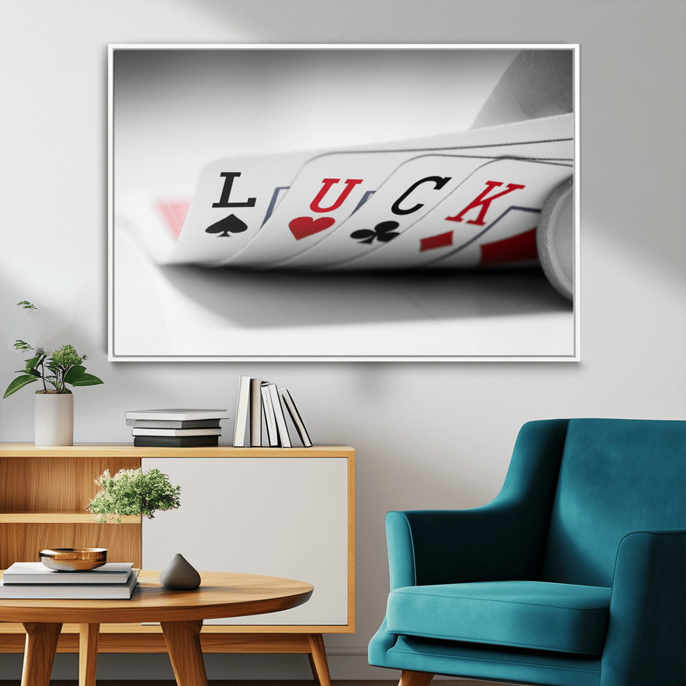 -Framed Luck Poker Cards Canvas – Modern Triptych Wall Art, Ready to Hang for Game Rooms