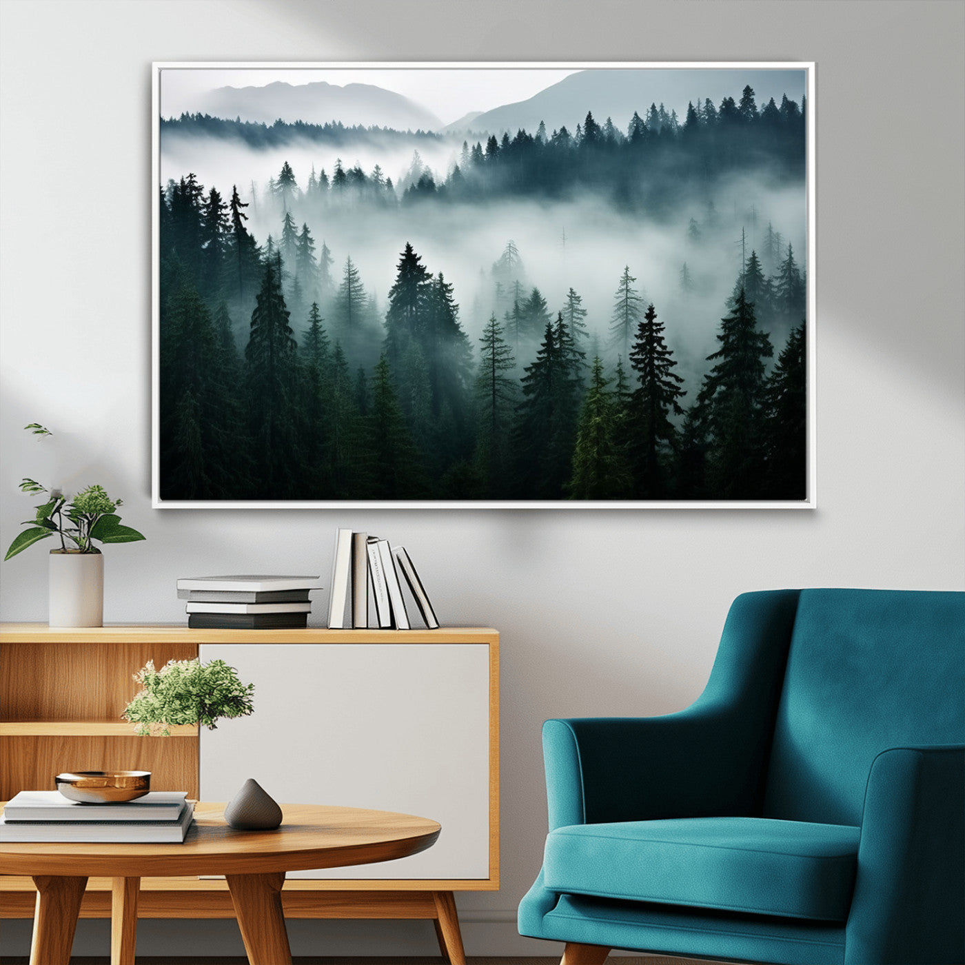 -Captivating Misty Forest Wall Art Canvas, Premium Canvas Print a Foggy and Serene Atmosphere