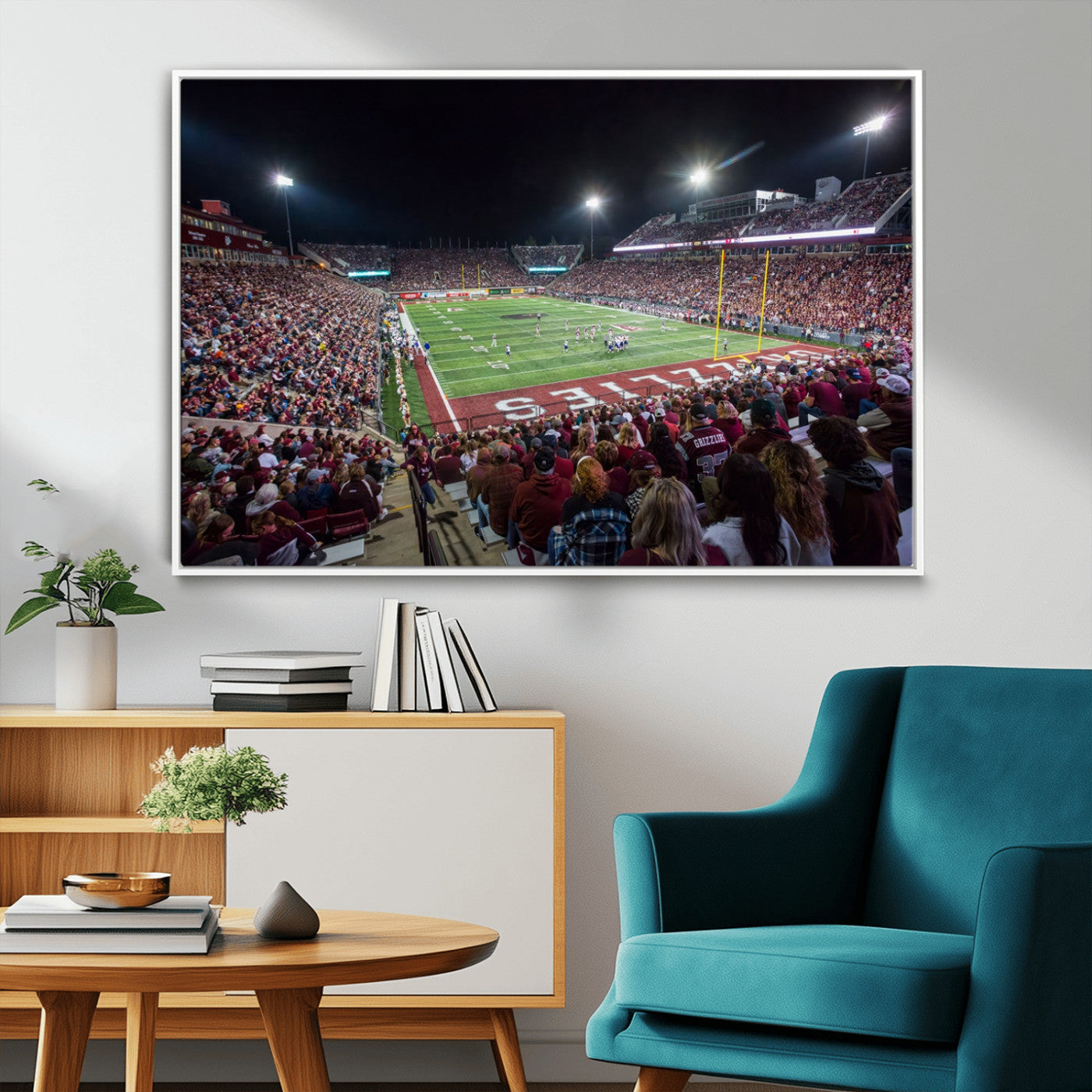 56191-MGV-FC-36X24_White-American Football Wall Art Canvas Print Framed Stadium Sport Wall Art Print Iconic Game Day Decor for Home, Office
