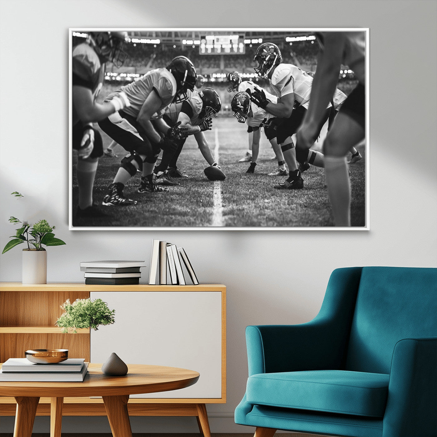 13273-MGV-FC-36X24_White-American Football Wall Art Canvas Print Framed Stadium Sport Wall Art Iconic Game Day Decor for Home, Office