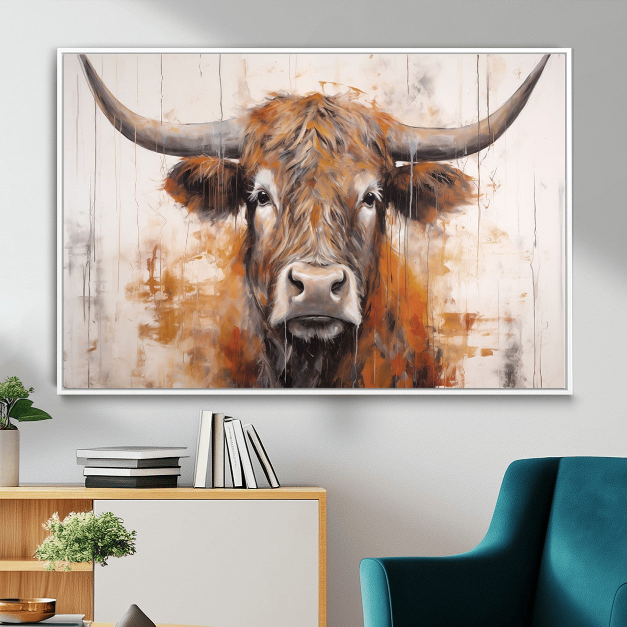 48622-MGV-FC-36X24_White-Vintage Scottish Highland Cow Cattle Art, Scottish Highland Cow Wall Art Print, Farmhouse Wall Art