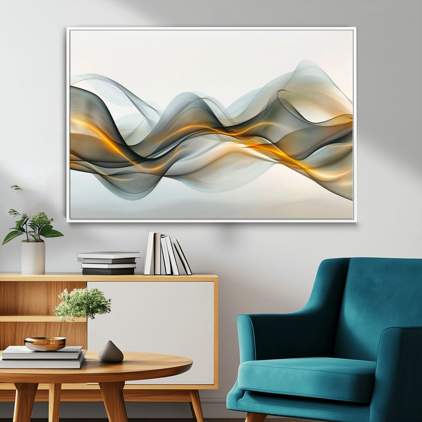ES1001-MGV-FC-36X24_White-Abstract Wave Canvas Wall Art – Fluid Contemporary Elegance in Motion – Ready to Hang