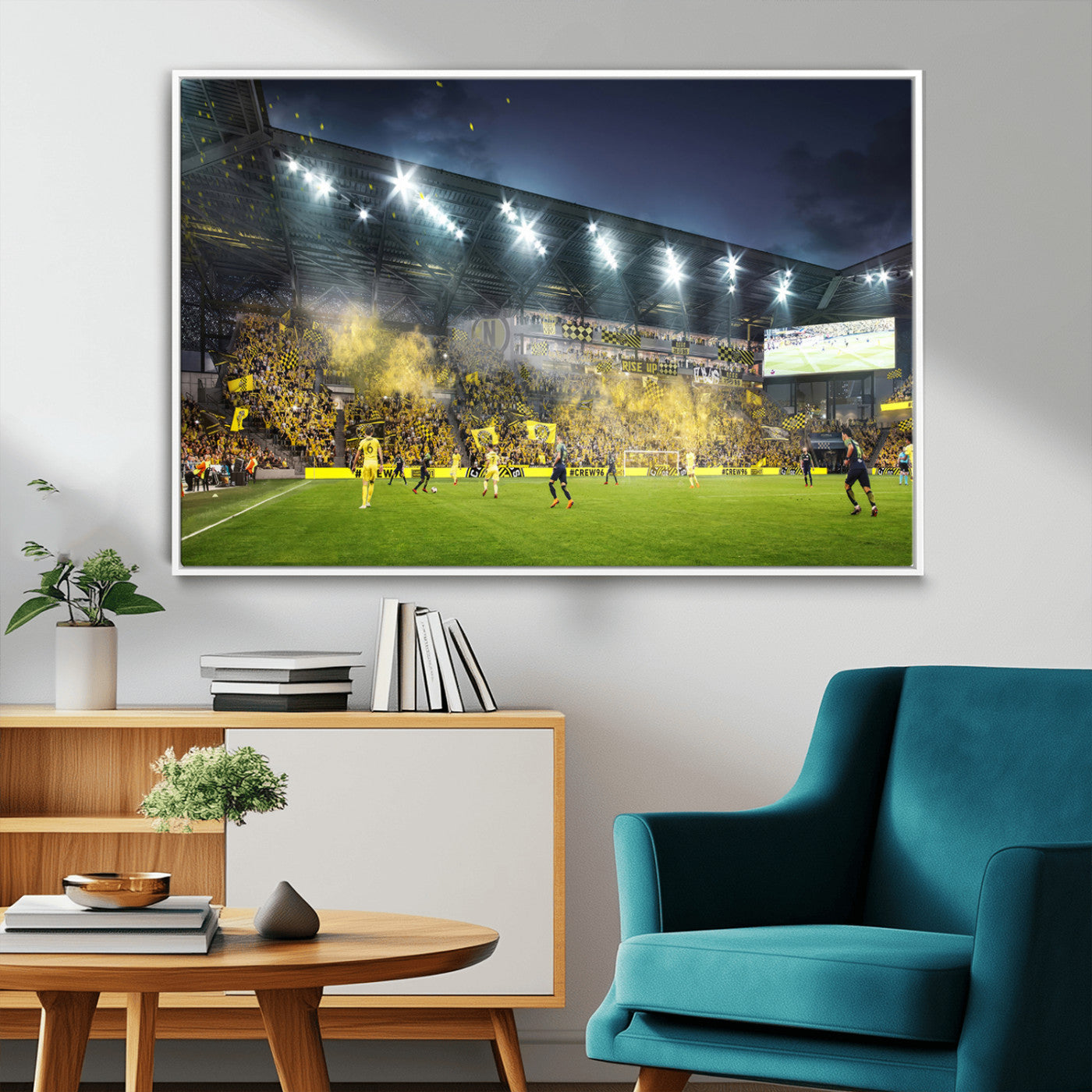 65820-MGV-FC-36X24_White-Columbus Crew Stadium Match Triple Canvas Wall Art - Dynamic MLS Game Scene Canvas Wall Art