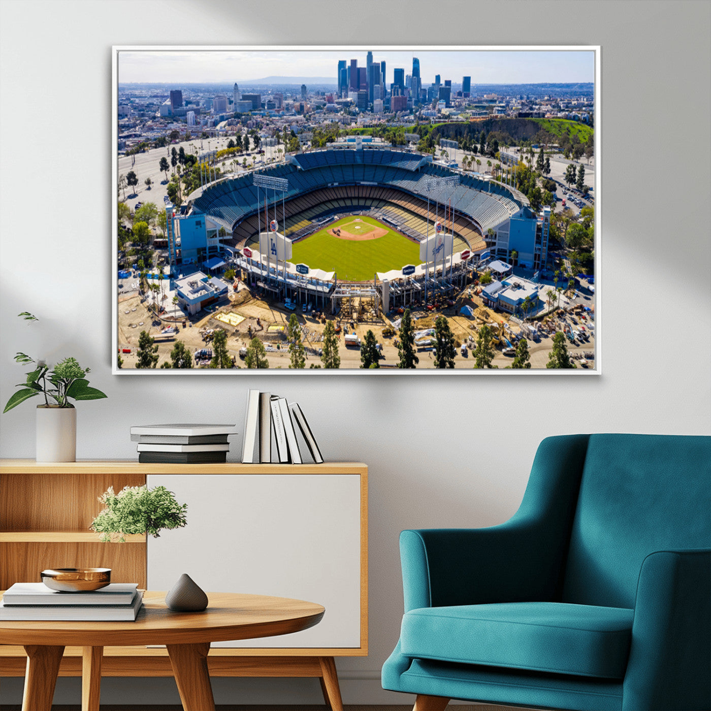 58596-MGV-CV-36X24-Los Angeles Dodgers Dodger Stadium Wall Art Canvas Print - MLB Baseball Stadium, Framed Los Angeles